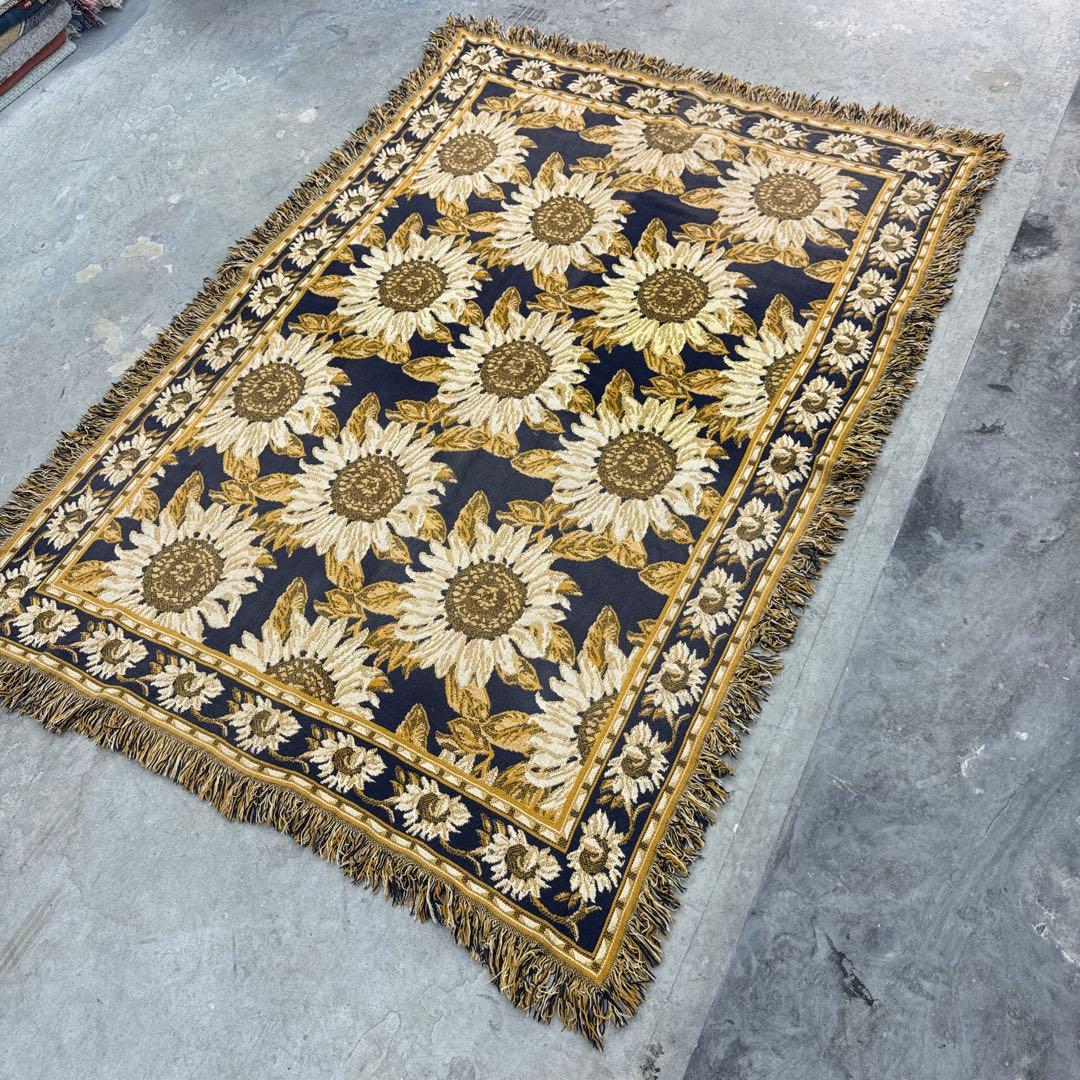 花　向日葵　マルチカバー　ソファーカバー　ヴィンテージラグ　178x128