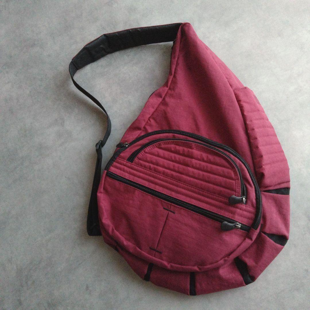 【美品】ヘルシーバックバッグ　ビッグバッグ　ルビー　赤紫　ワインレッド