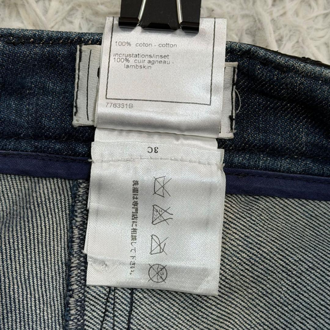 14348✨CHANEL マトラッセ レザー切替 デニムパンツ 38 M