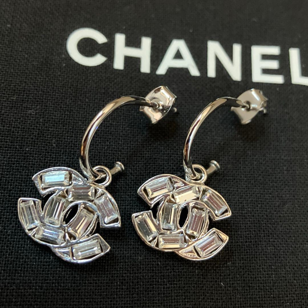 01P CHANEL シャネル CCマーク ラインストーン クリア×シルバー