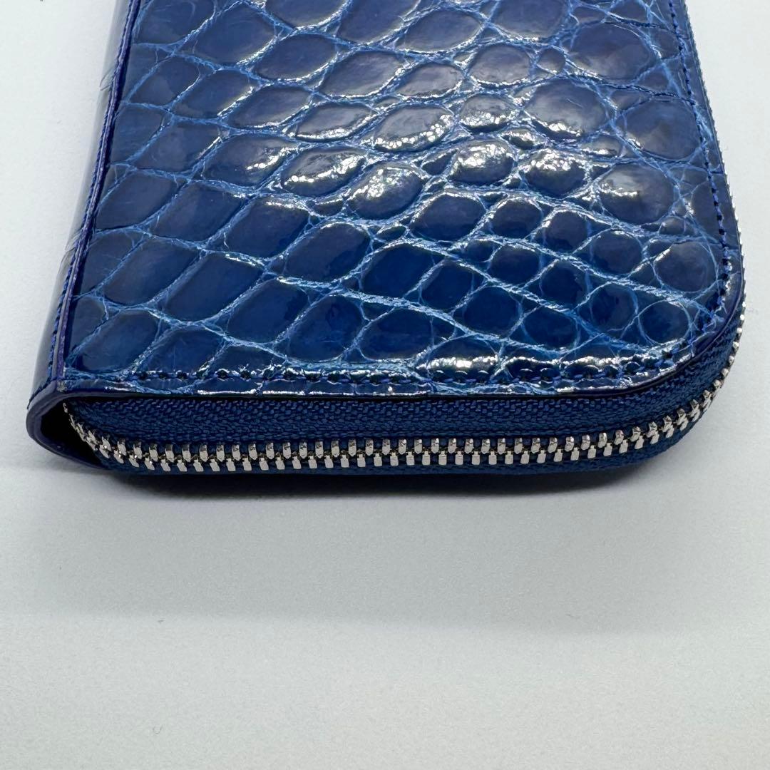未使用級✨ ブルー染め シャイニングクロコ 長財布 L字ジップ JRA認定 男女