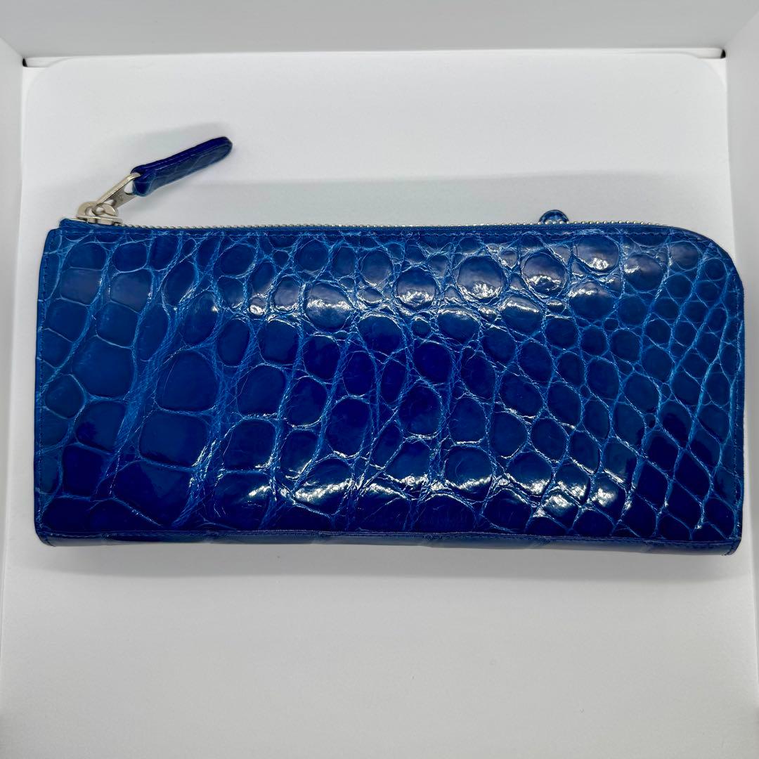 未使用級✨ ブルー染め シャイニングクロコ 長財布 L字ジップ JRA認定 男女