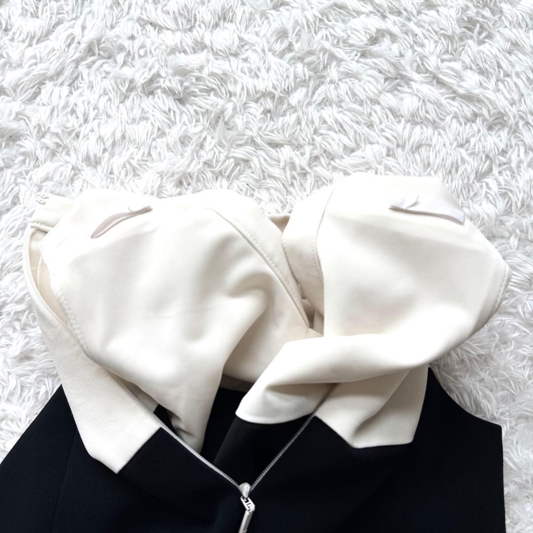 美品✨ルネ バイカラー ノースリーブ ボウタイ ワンピース フレア 白 黒 34