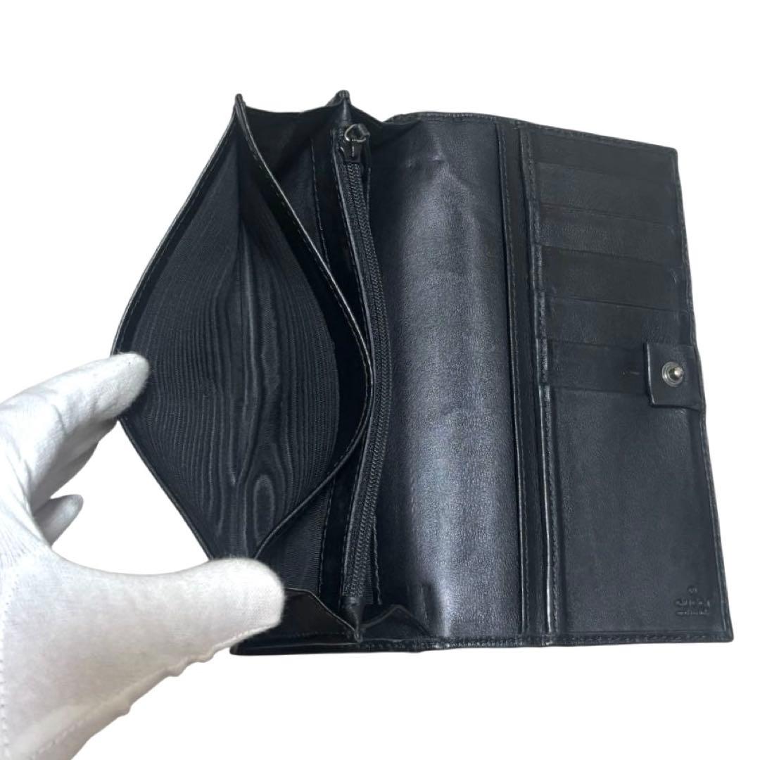 グッチ　長財布　GGシマ　レザー　ブラック　インターロッキング　ロゴプレート