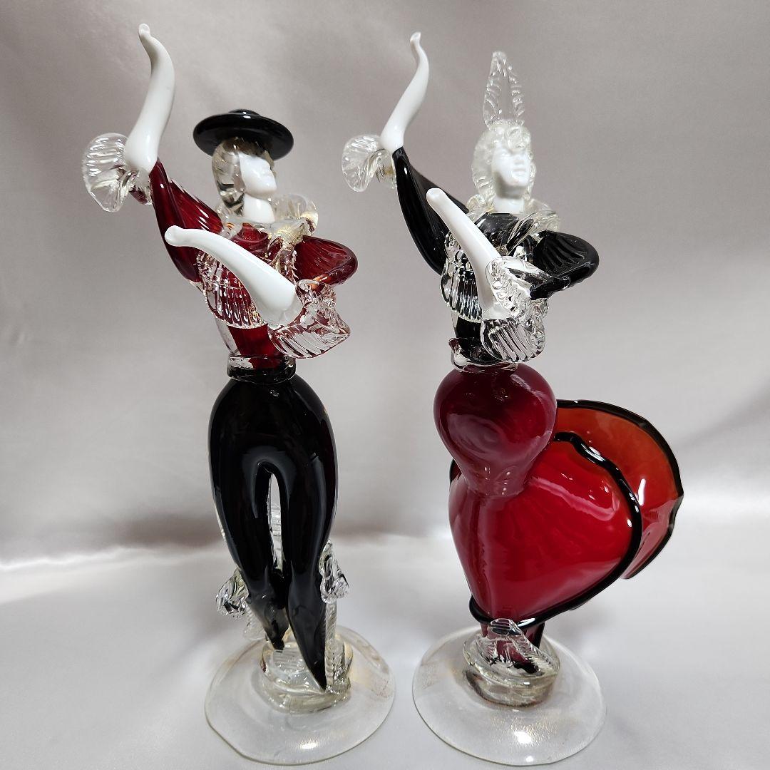 ま*ん様 ベネチアンガラス ペアドール ムラーノガラス ダンス イタリア 金彩