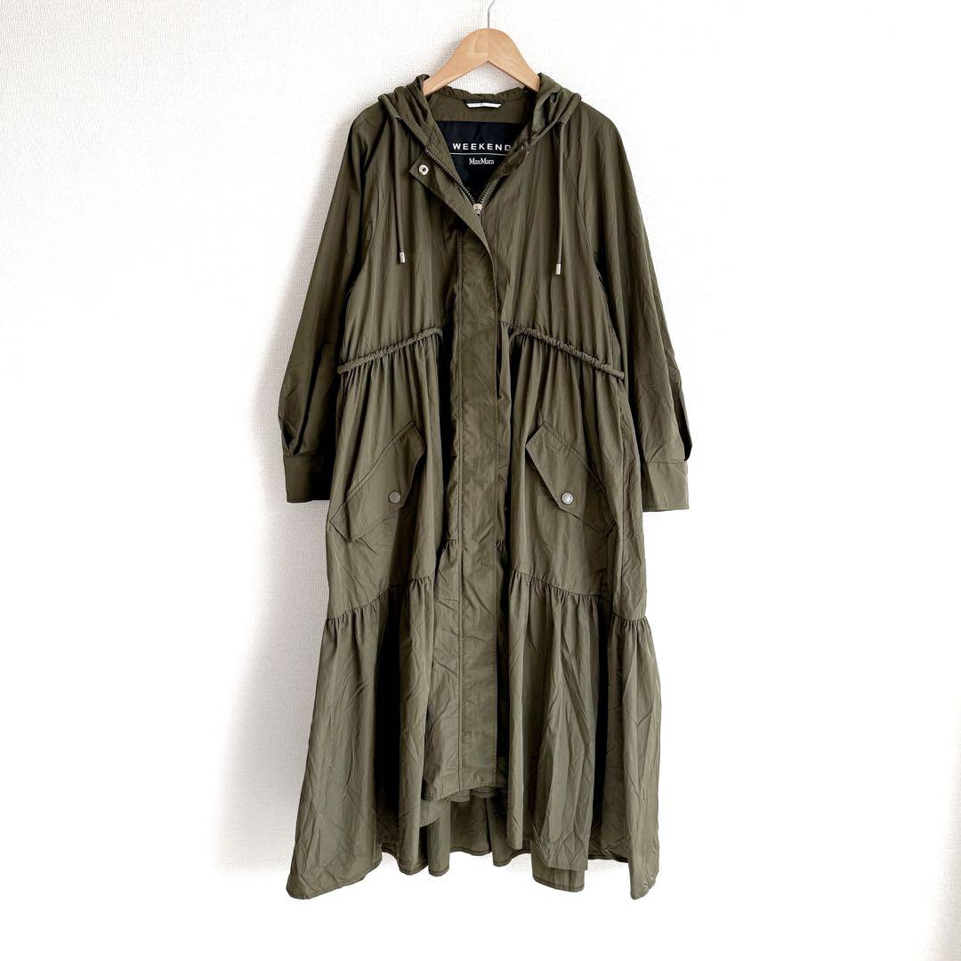美品　マックスマーラ　ギャザー　モッズコート　　カーキ　38 スプリングコート
