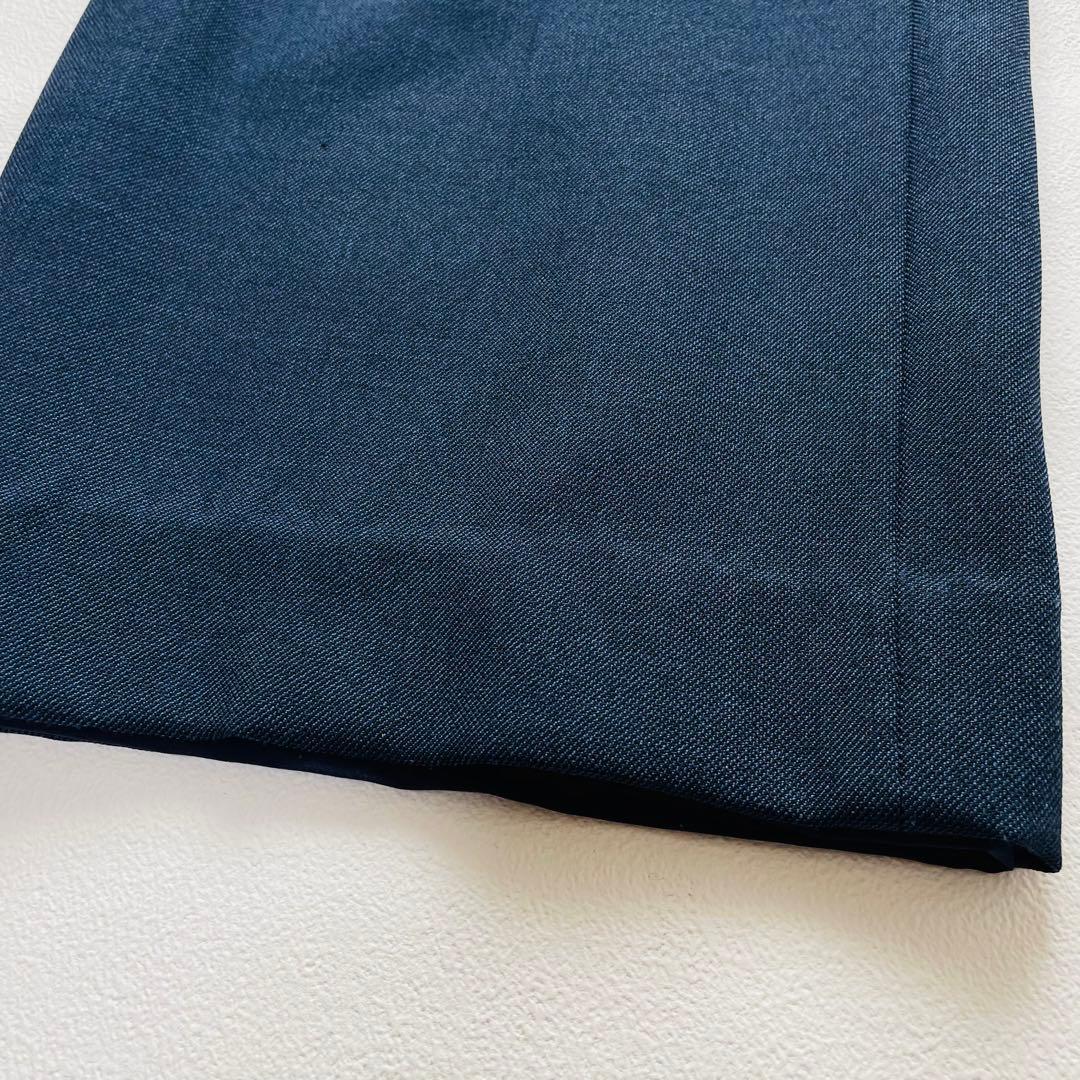 インディヴィ ノーカラー ワイドパンツスーツ ネイビー ストレッチ 洗える