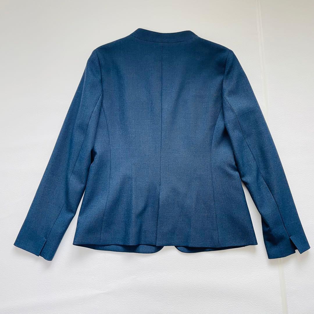 インディヴィ ノーカラー ワイドパンツスーツ ネイビー ストレッチ 洗える