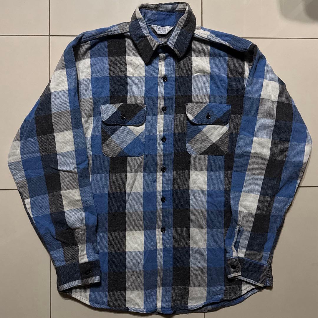 70's〜80's FIVE BROTHER フランネルシャツ 黒ボタン 青黒白