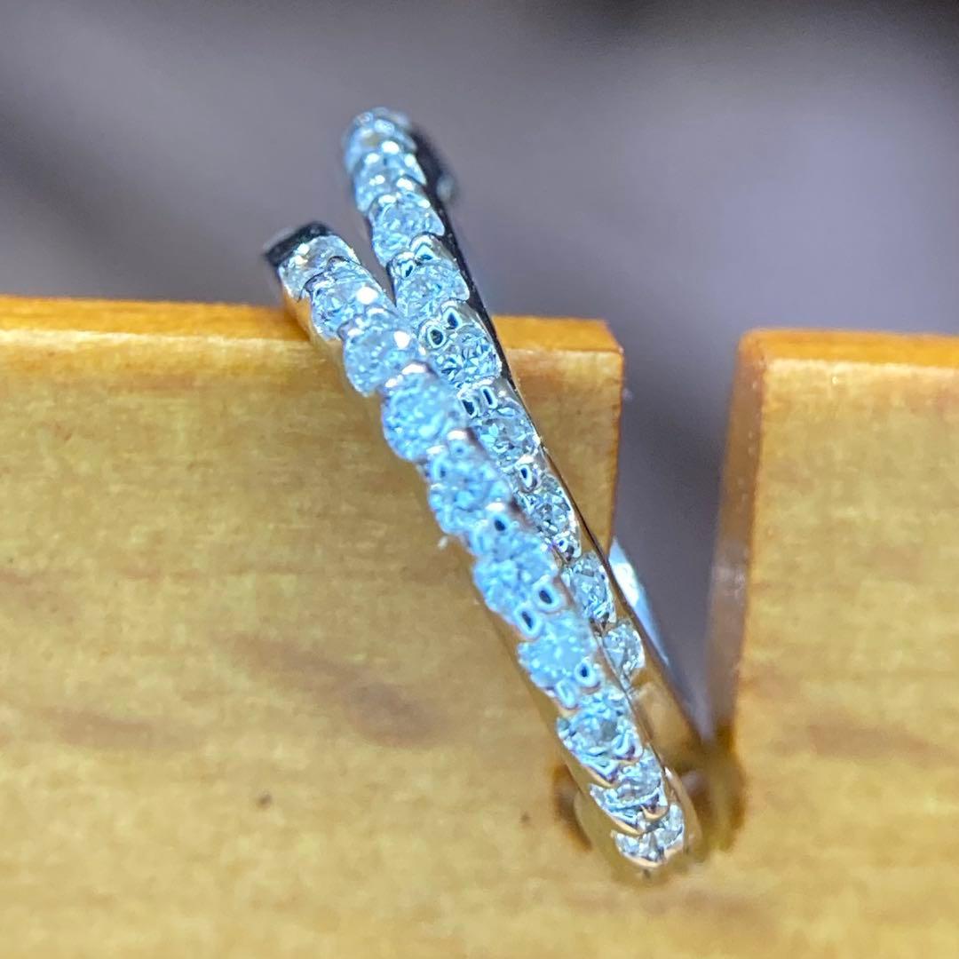 【新品未使用】K18WG 天然ダイヤモンド　フープピアス