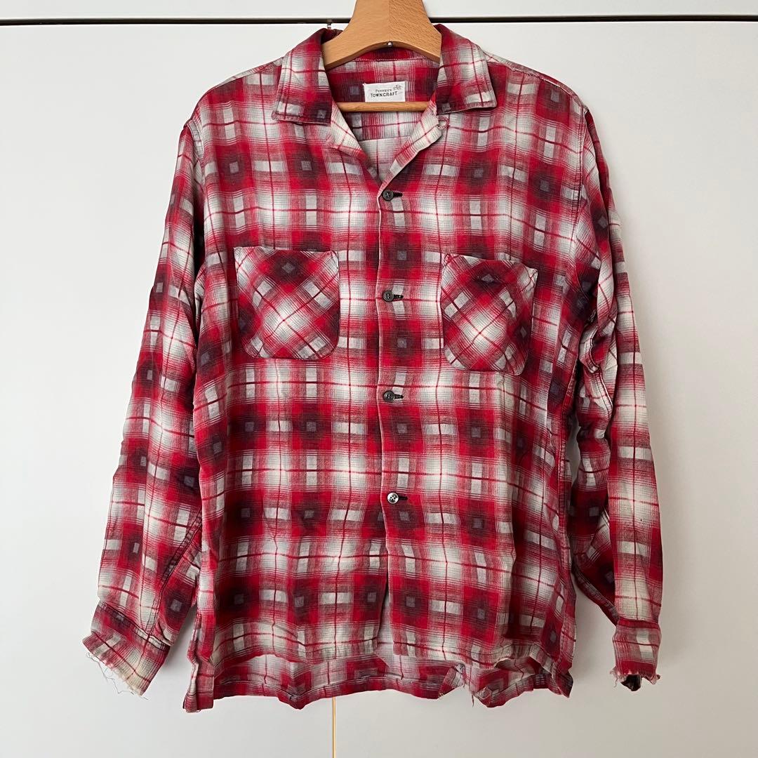 60s towncraft 船タグ オンブレレーヨン　オープンカラーシャツ