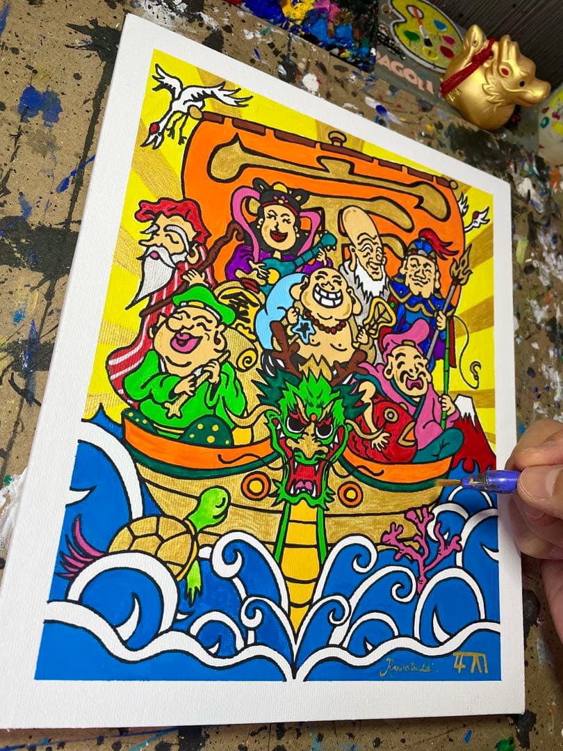うさ☆ 開運絵画 七福神 アクリル画 絵画 龍ノツカイ 金運