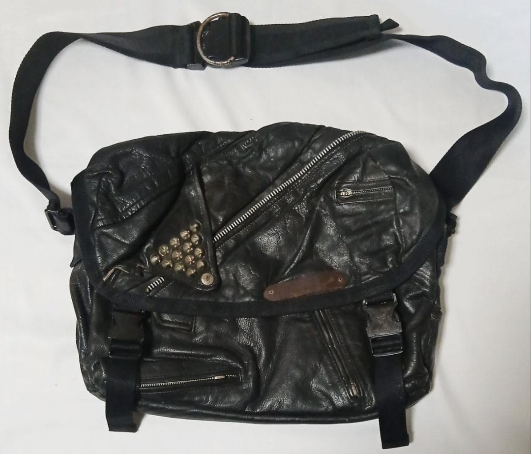 1982114251 本革ライダース リメイク メッセンジャーバッグ 1点物