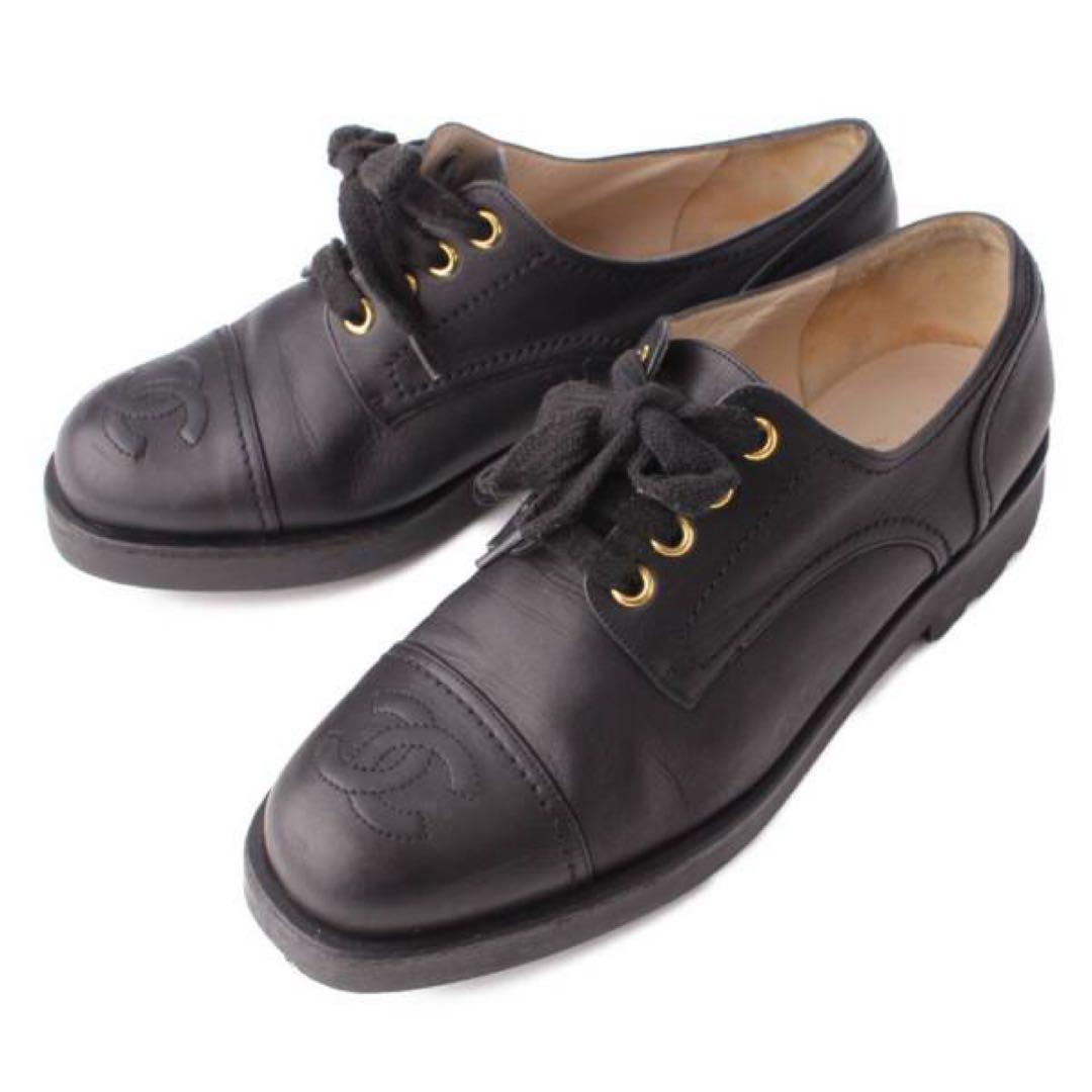 シャネル(Chanel) ココマーク レースアップ シューズ ブラック 38