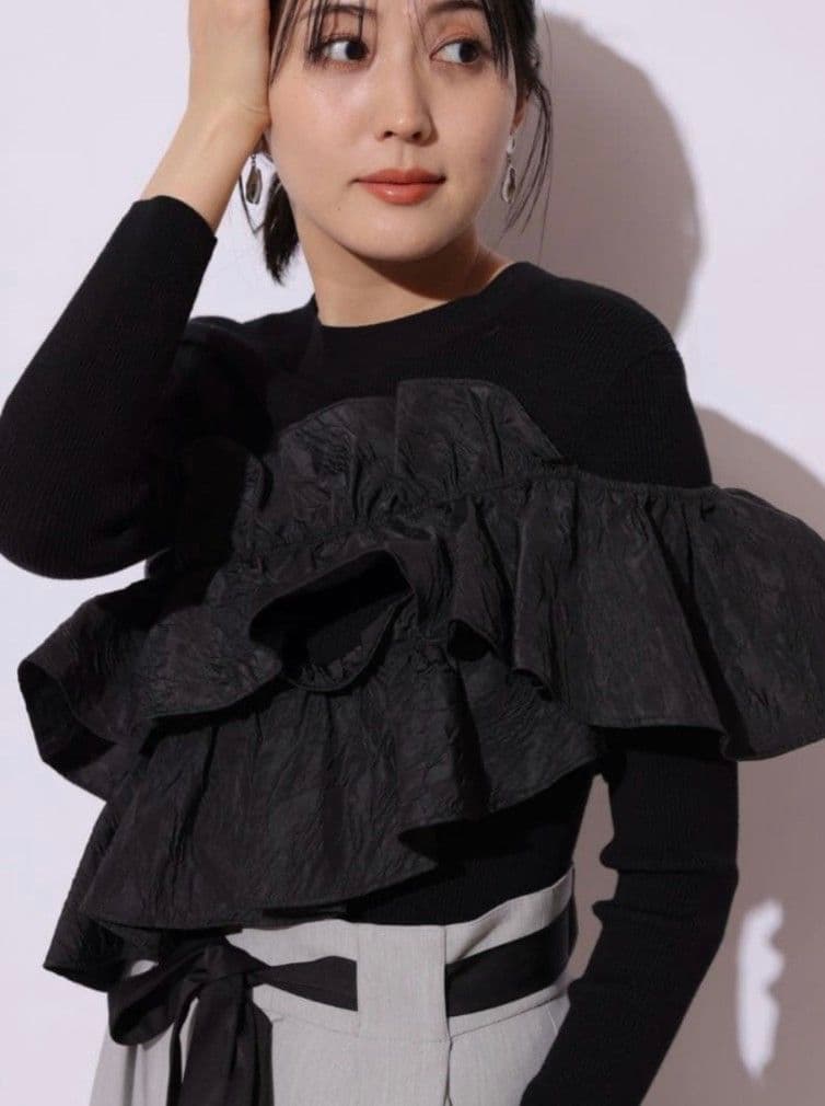 Mystrada マイストラーダ　アシメフリルニット　長袖　黒　M