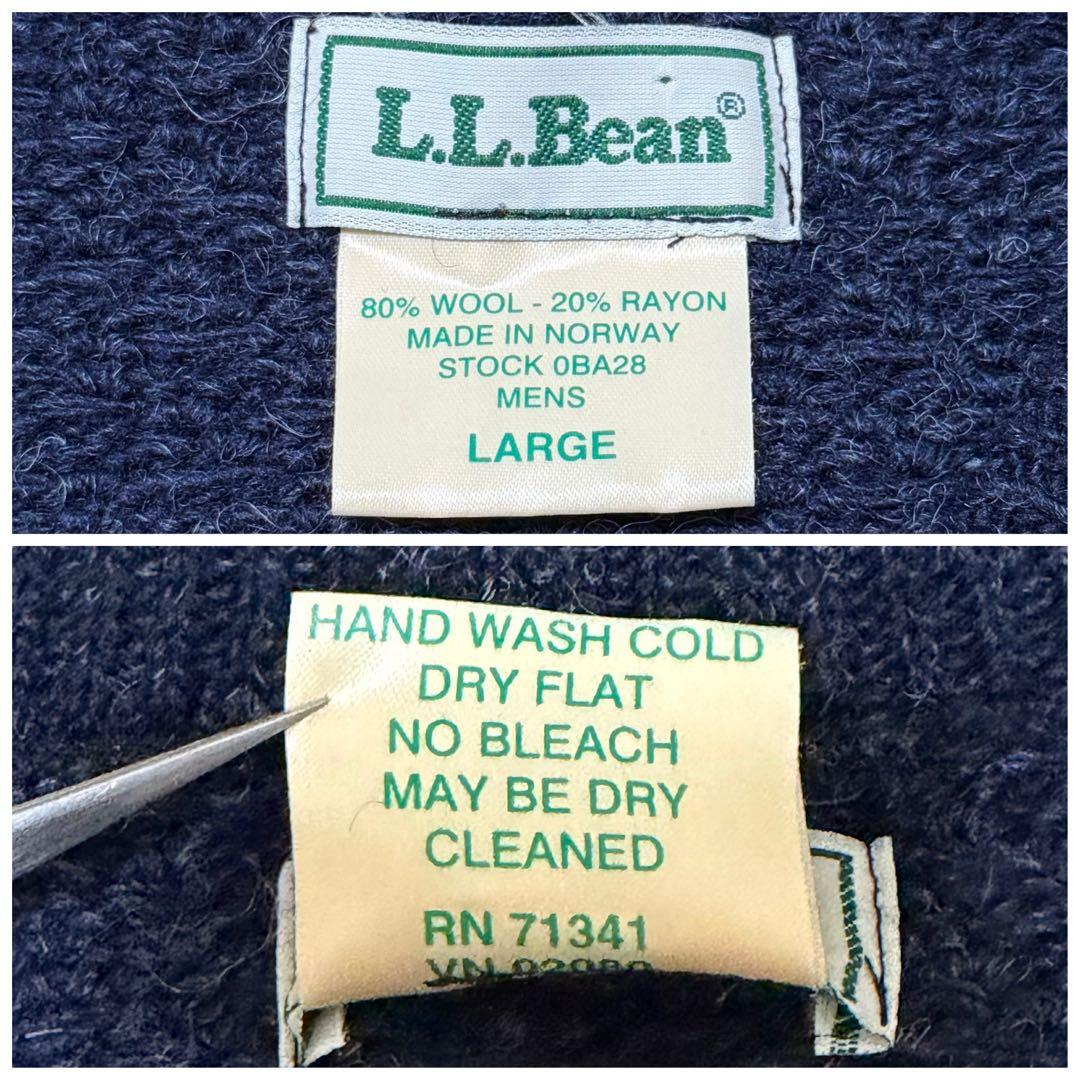 ノルウェー製★L.L.Bean バーズアイニット ハーフボタン ネイビー 人気L