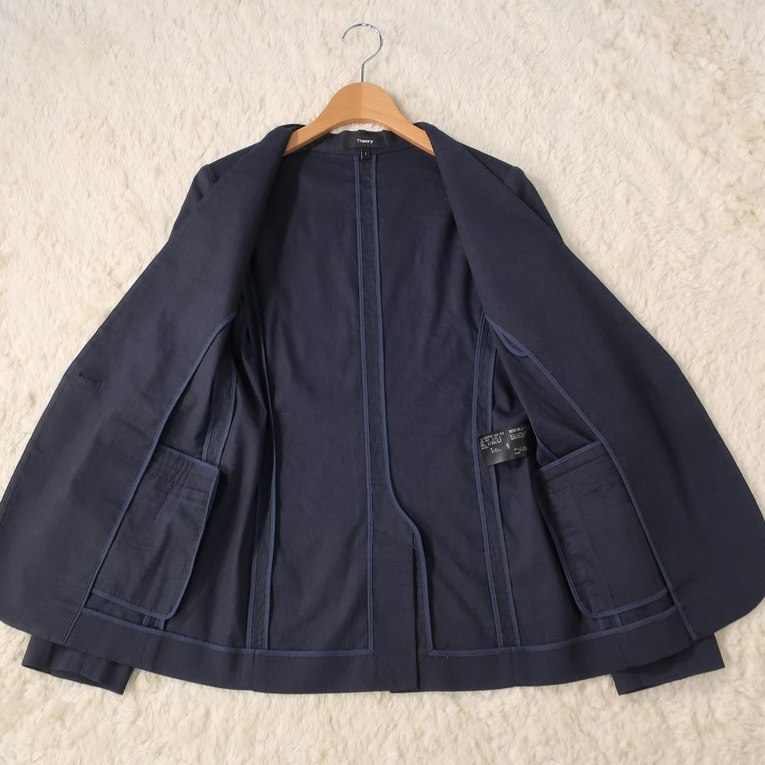 セオリー ECO CRUNCH セットアップ ノーカラージャケット パンツ 紺