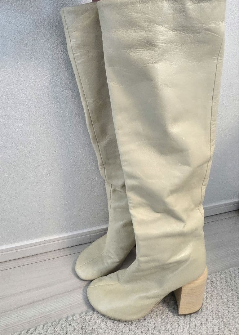 JIL SANDER クリーム色レザー ロングブーツ