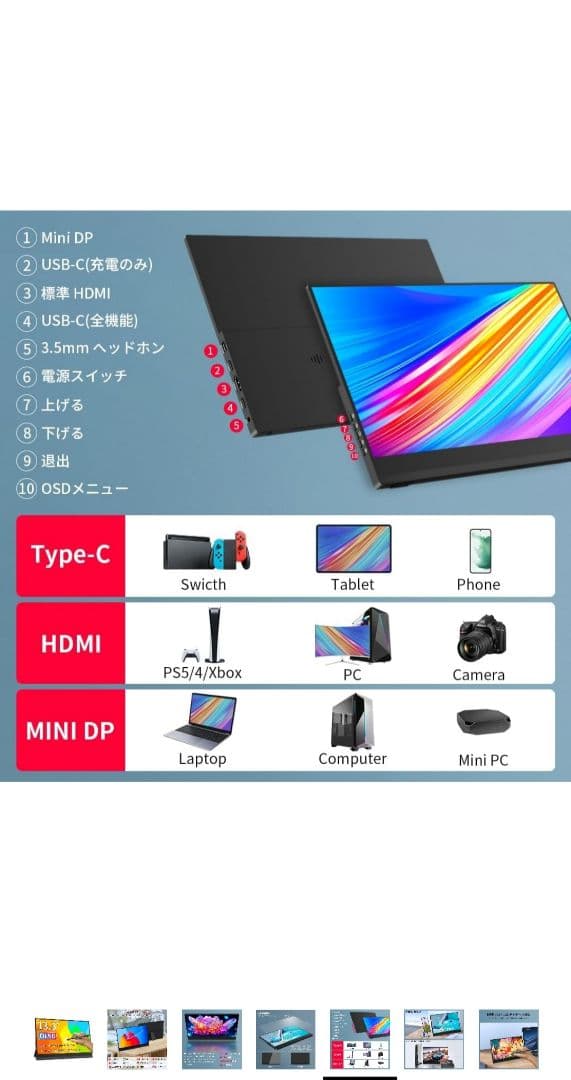 Viewturbo 有機el モバイルモニター13.3インチ 4K タッチパネル