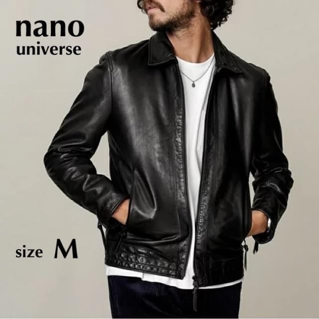 ほぼ新品ナノユニバース■中綿オイルドレザー SライダースMブラック/サーモライト