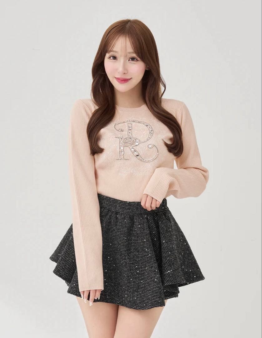 Darich ダーリッチ DRビジューボリュームリブニットトップス　ピンク