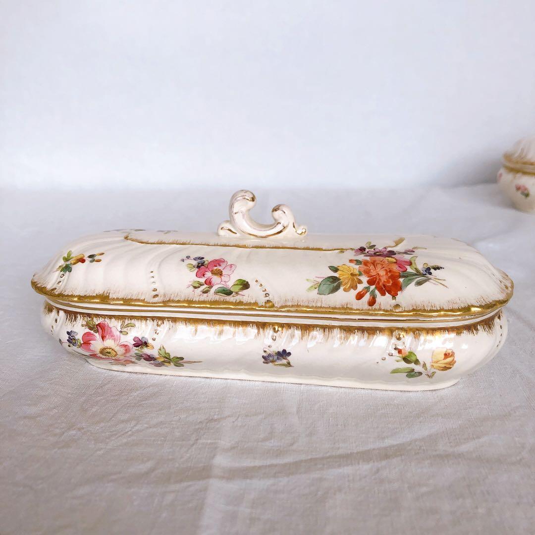 サルグミンヌ　陶器製　トゥースブラシケース　花柄　フランスアンティーク雑貨