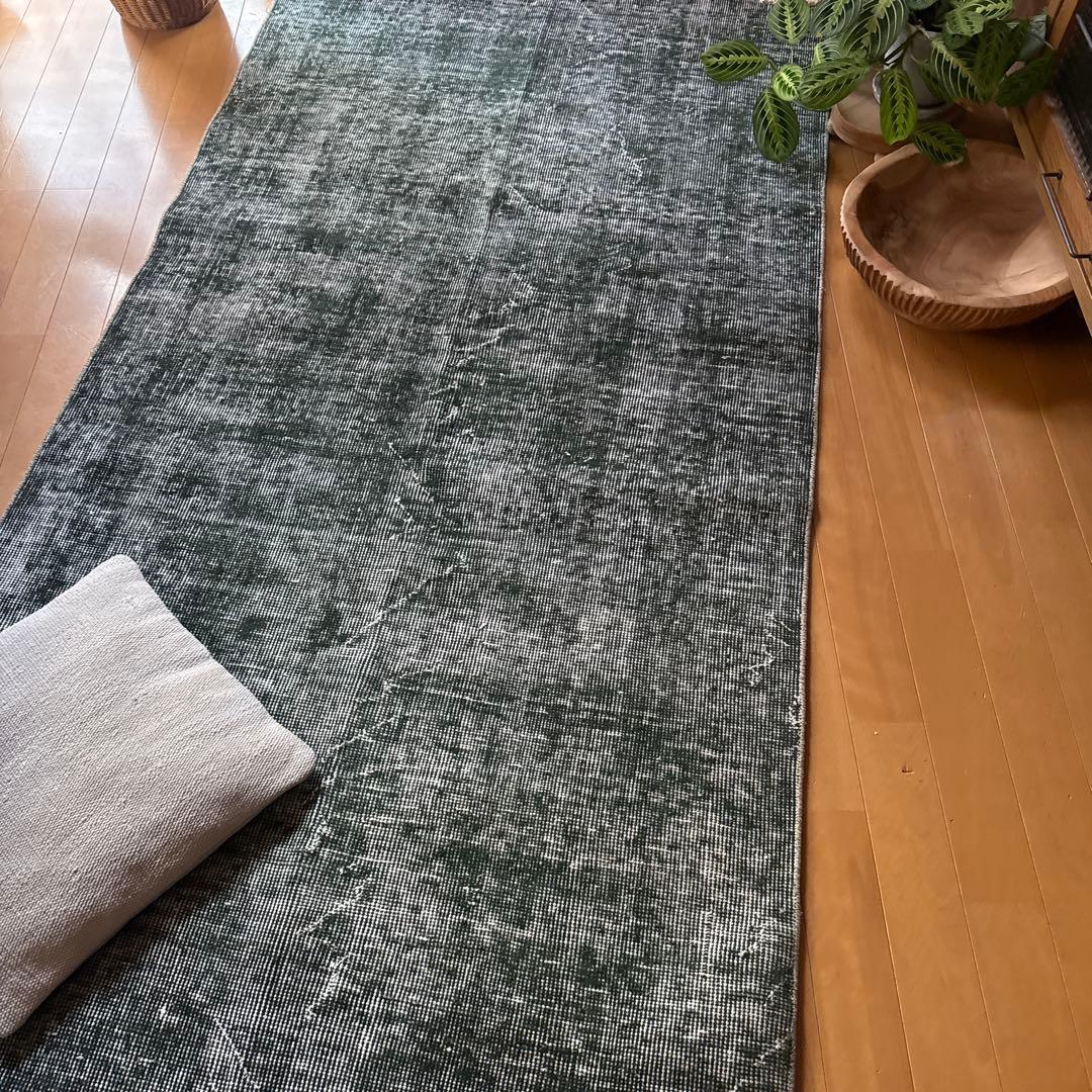 94.5×206ビリジアングリーン　ワンカラー　貴重トルコヴィンテージラグ