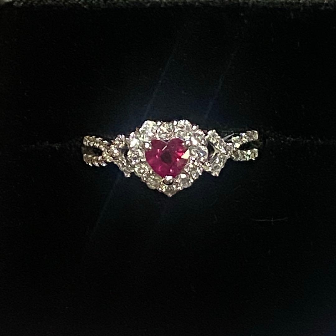鑑別書付き❣️ピジョンブラッド　ハートシェイプ　ルビーPt900ダイヤモンドリング