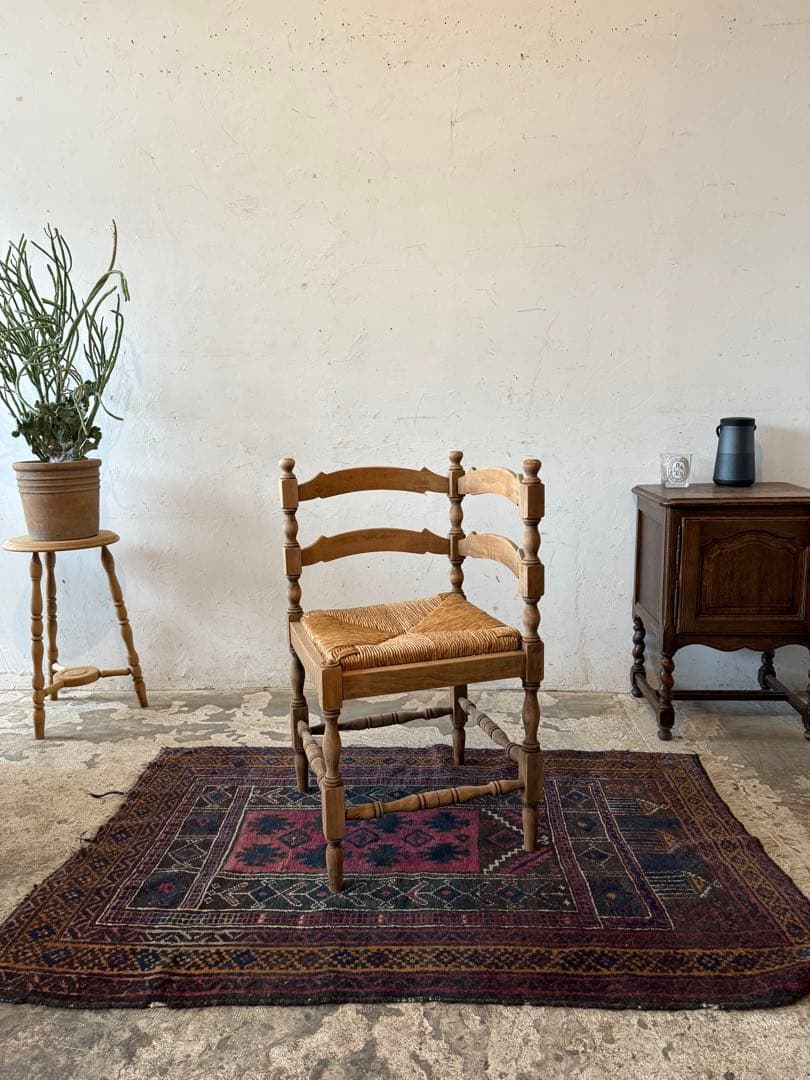 ビンテージ 藁 コーナーチェア 剥離