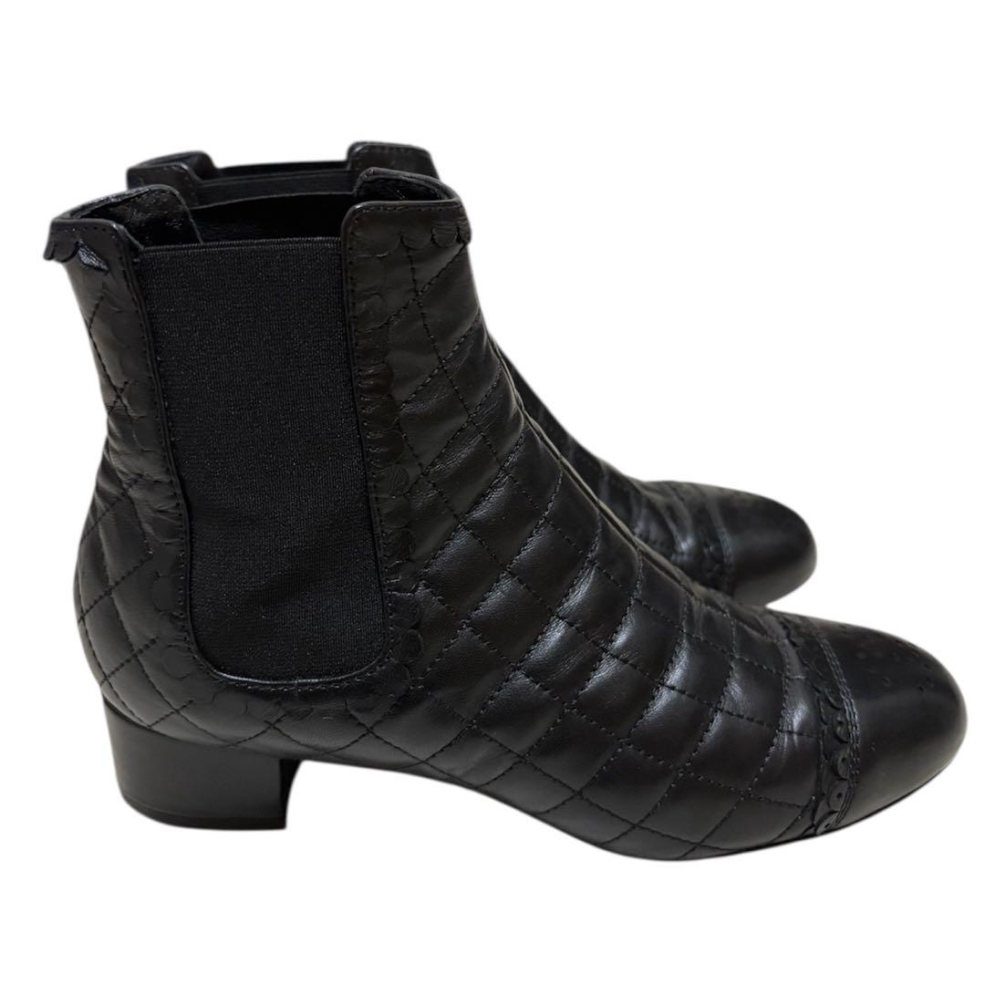 CHANEL シャネル マトラッセ サイドゴアブーツ 35C 黒 ブラック 美品