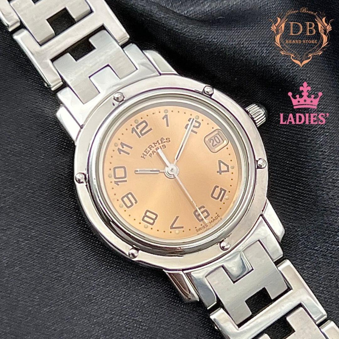 【新品電池】 エルメス クリッパー アイボリー文字盤 シルバーブレスレット 稼働