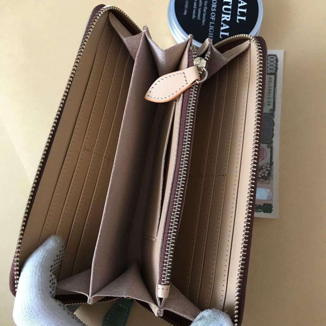 緑　ハンドメイド 新品 ブライドレザー ヌメ革本革 編み込み　メンズ財布　長財布