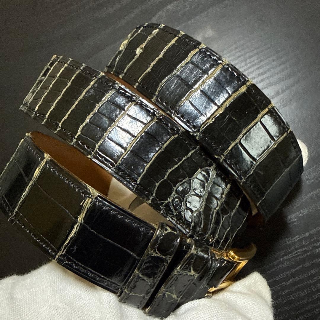 HERMES エルメス　クロコダイルベルト85 ゴールド/ブラック　ビンテージ