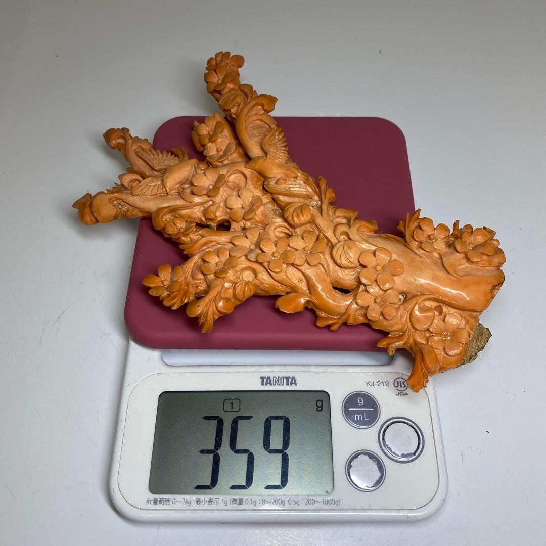 極太赤珊瑚置物　台込高さ23㎝/453g 東Y7-0312☆2F