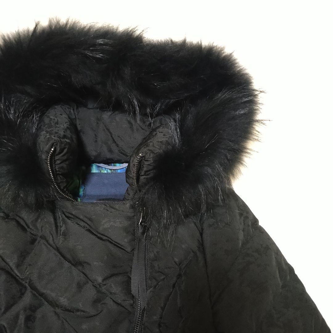 極美品 Spoom ショート丈ダウンコート 総柄 Aライン ウエストマーク 黒