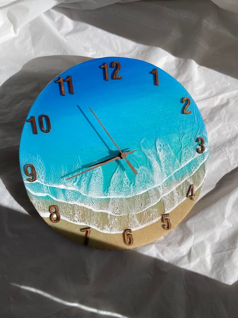 直径35㎝　ビッグサイズ　オーシャンレジン時計　海アート　新築祝い　ギフト