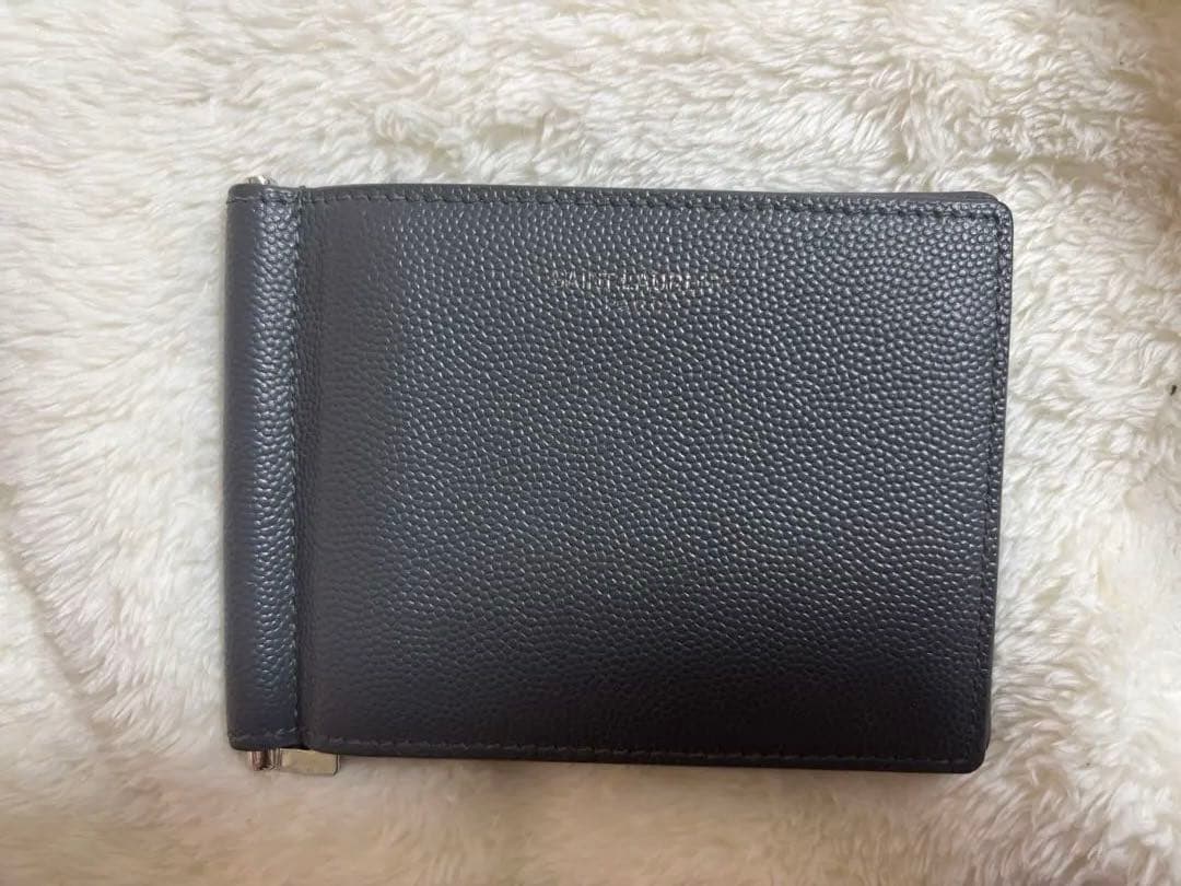 サンローラン ダークグレー レザー マネークリップ