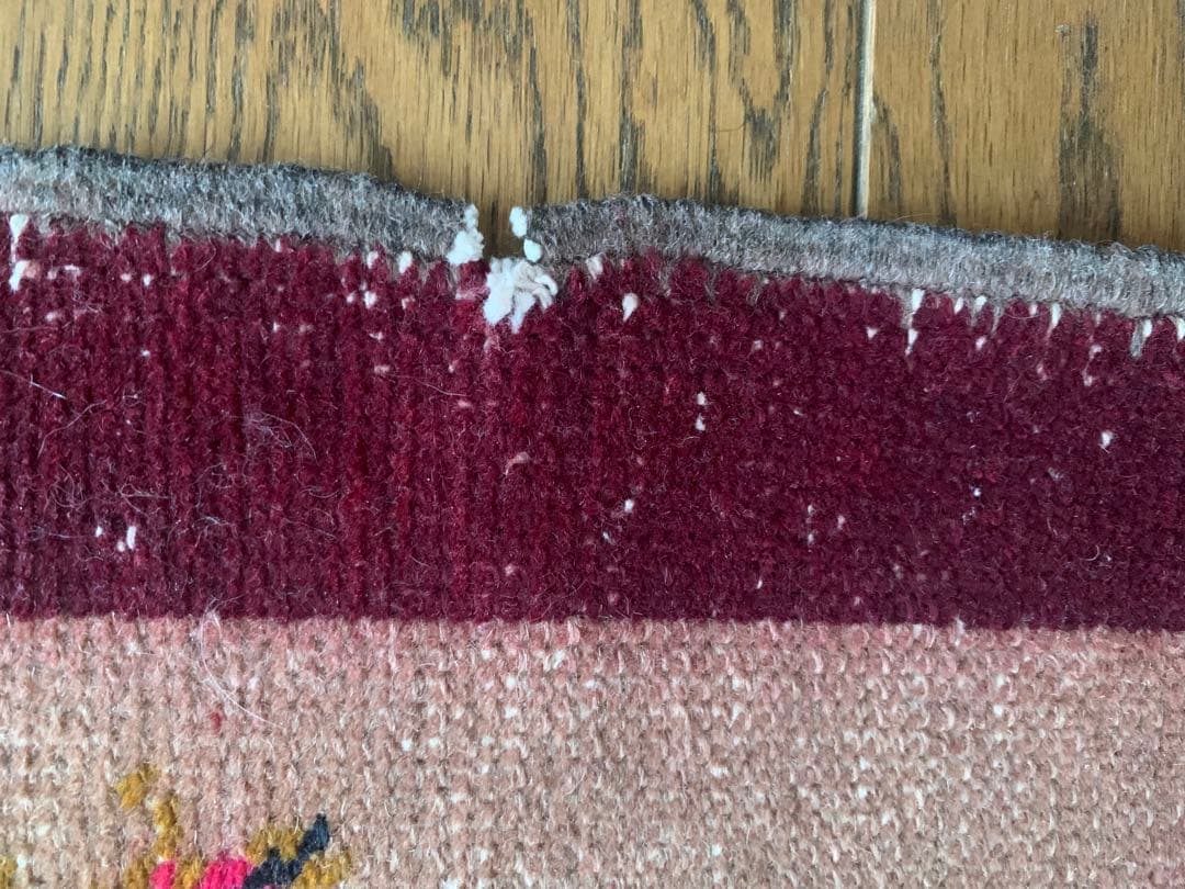 訳あり　超レア　トルコヴィンテージラグ　ローズ　206×113 薔薇　トルコラグ