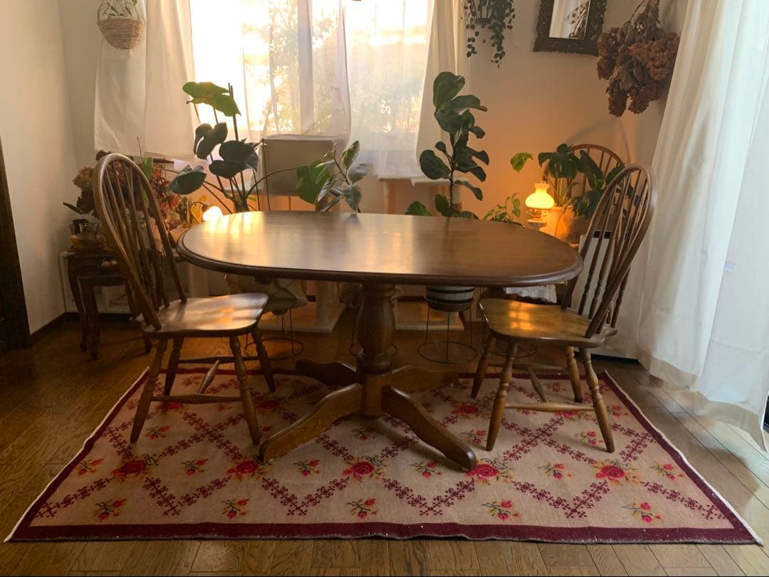 訳あり　超レア　トルコヴィンテージラグ　ローズ　206×113 薔薇　トルコラグ