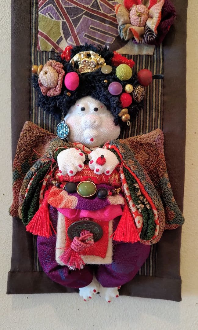 ぶす姫　ぶす人形　タペストリー　古布　福飾り　創作人形