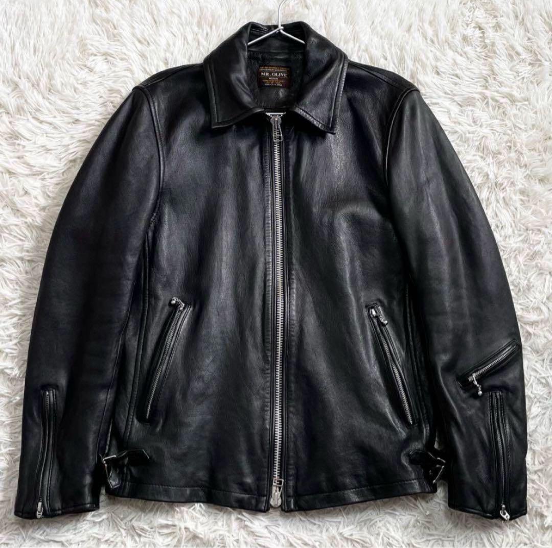 ミスターオリーブ シングルライダースジャケット ソフトレザー 羊革 ブラック M