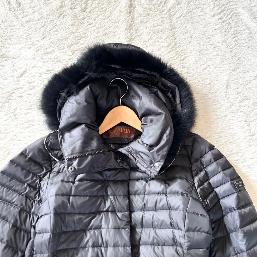 BALMAIN ダウンコート ブルーフォックスファー ダウン95% ブラック
