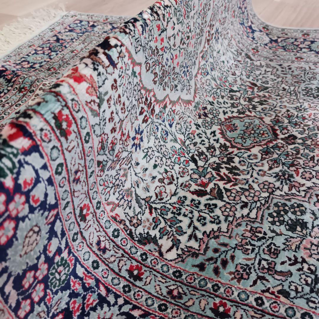 Y3103-2 トルコ製 トルコ絨毯 手織り シルク 91×61㎝ ラグ マット