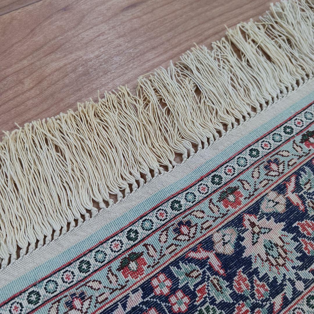 Y3103-2 トルコ製 トルコ絨毯 手織り シルク 91×61㎝ ラグ マット