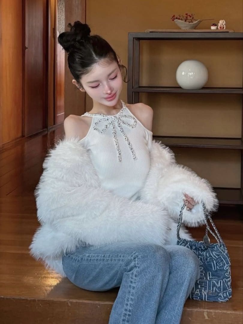 新品・未開封♡Darich♡リボンビジューアメスリニットトップス　IVO