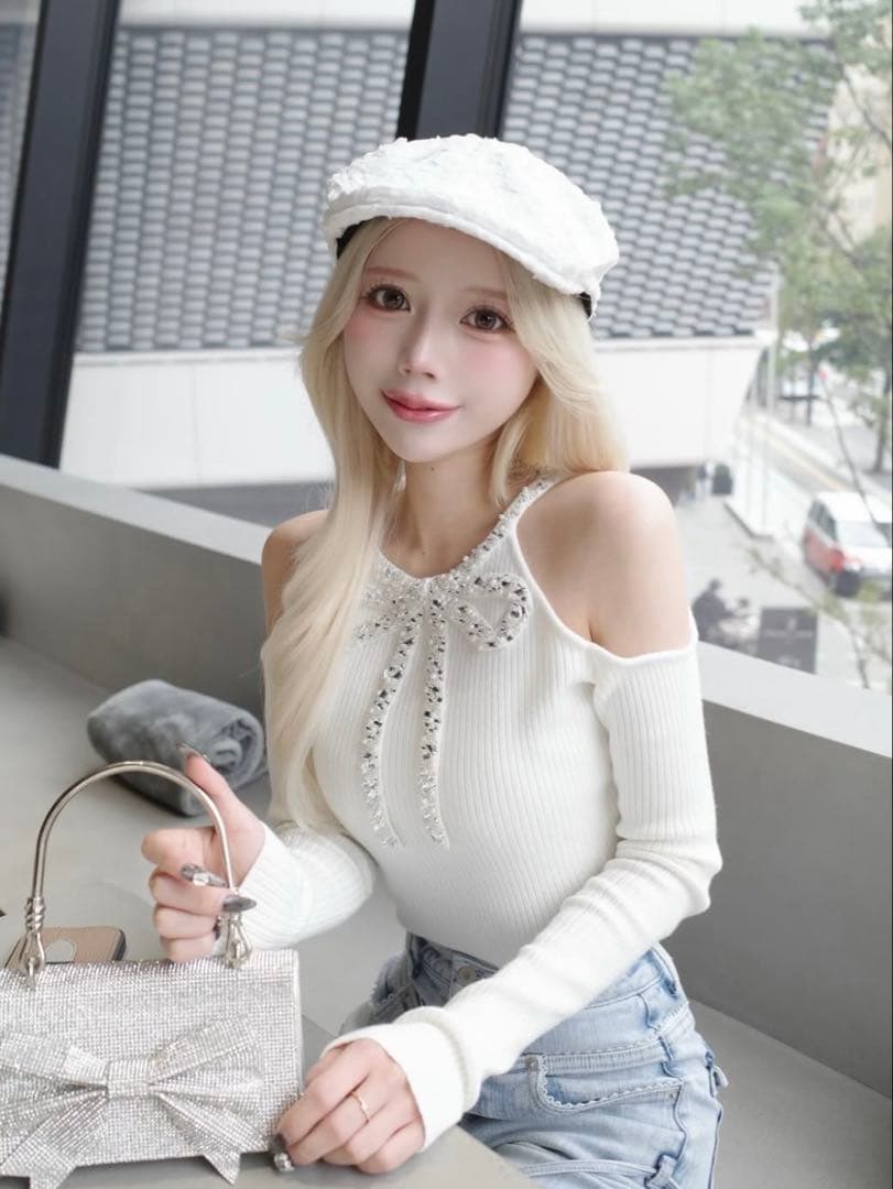 新品・未開封♡Darich♡リボンビジューアメスリニットトップス　IVO