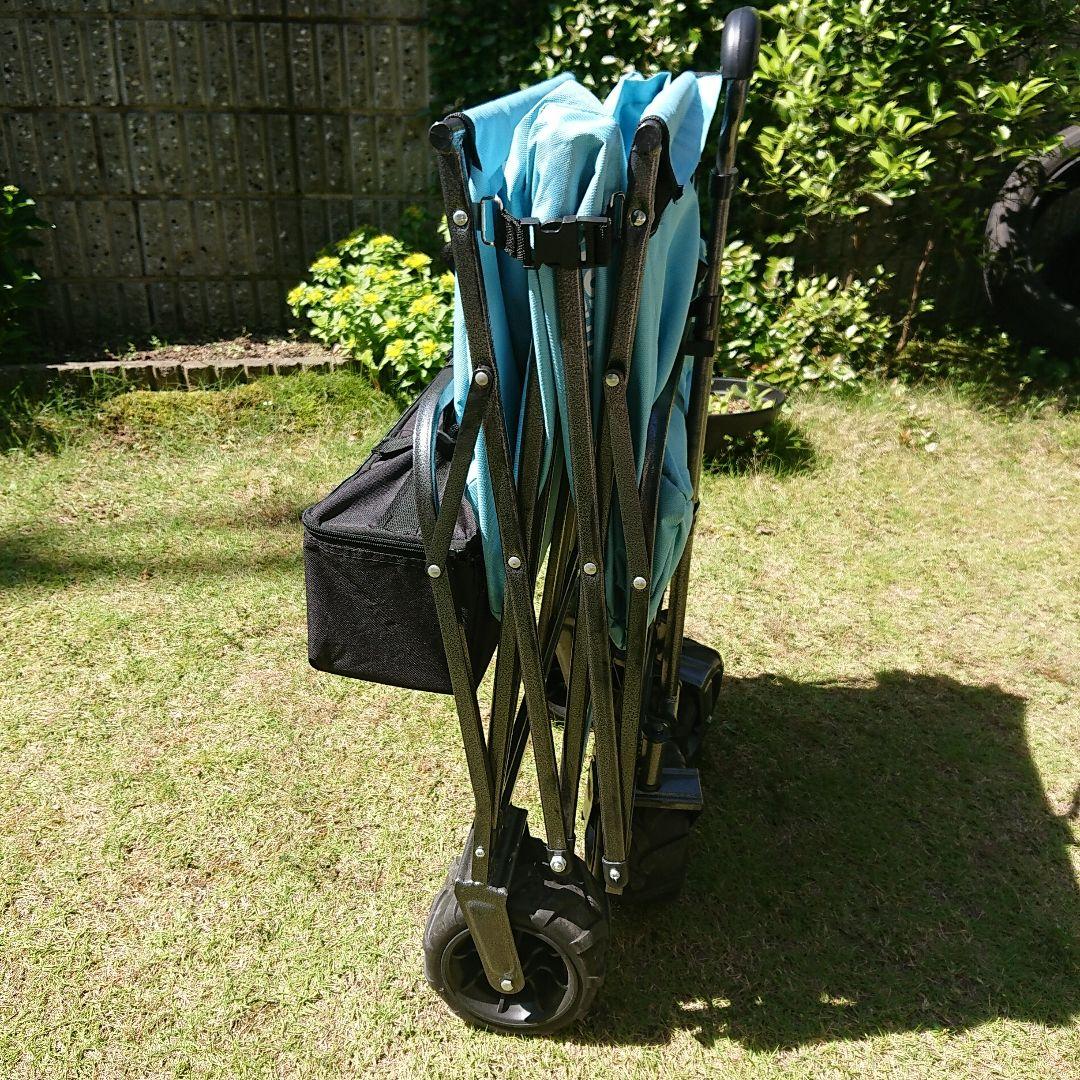 大型折りたたみキャリーカート 水色 オプション アルミロールテーブル付き