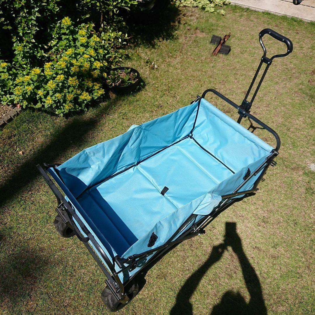 大型折りたたみキャリーカート 水色 オプション アルミロールテーブル付き