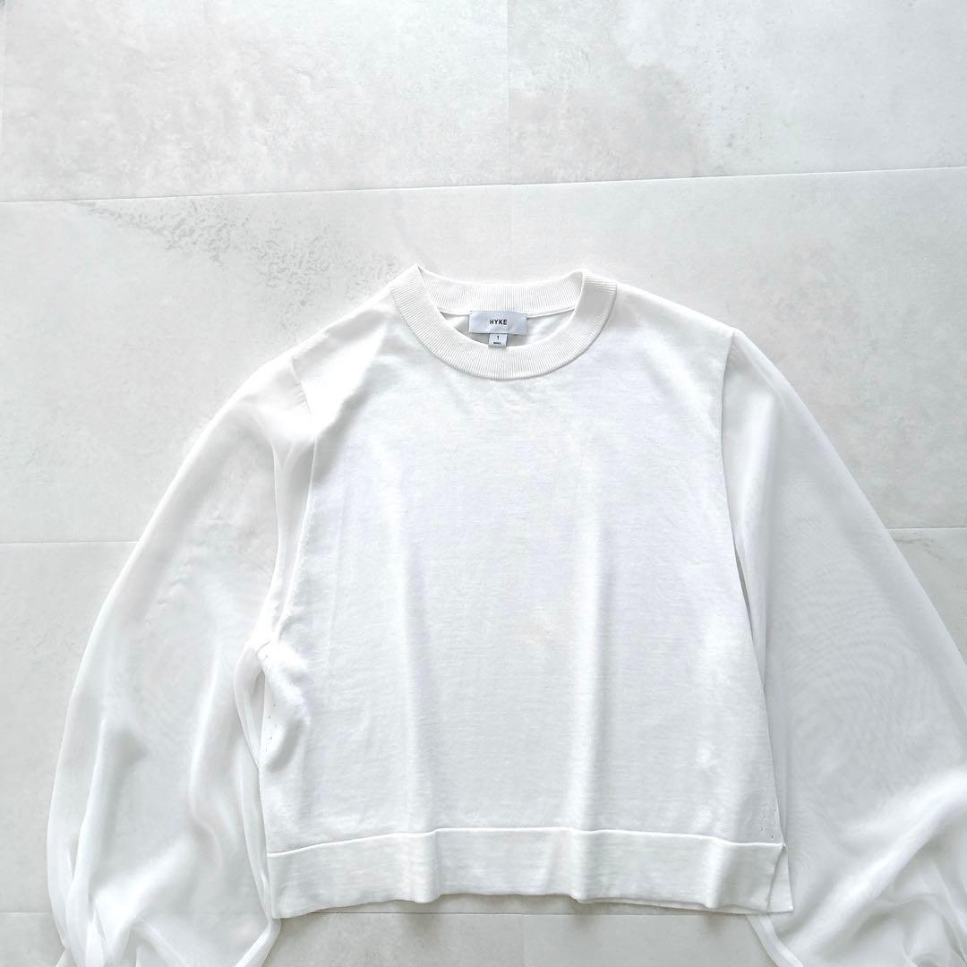 24SSハイククルーネッククロップドセーターシアースリーブ　シアーニットトップス