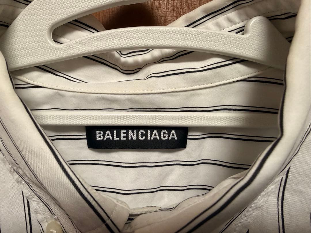 バレンシアガ バックロゴ ストライプシャツ 37 XL相当 安心鑑定付 汚れ小